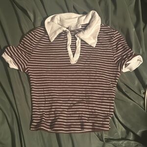 Haley and June size extra small, brown and white stripes polo